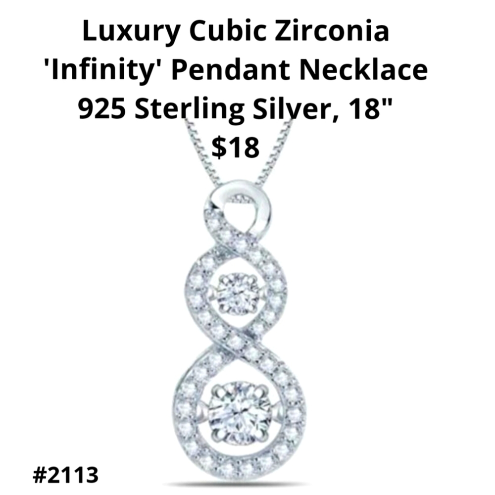Gorgeous, sparkling 'Infinity' necklace w/CZ's, 18", Shop early for XMAS🎄